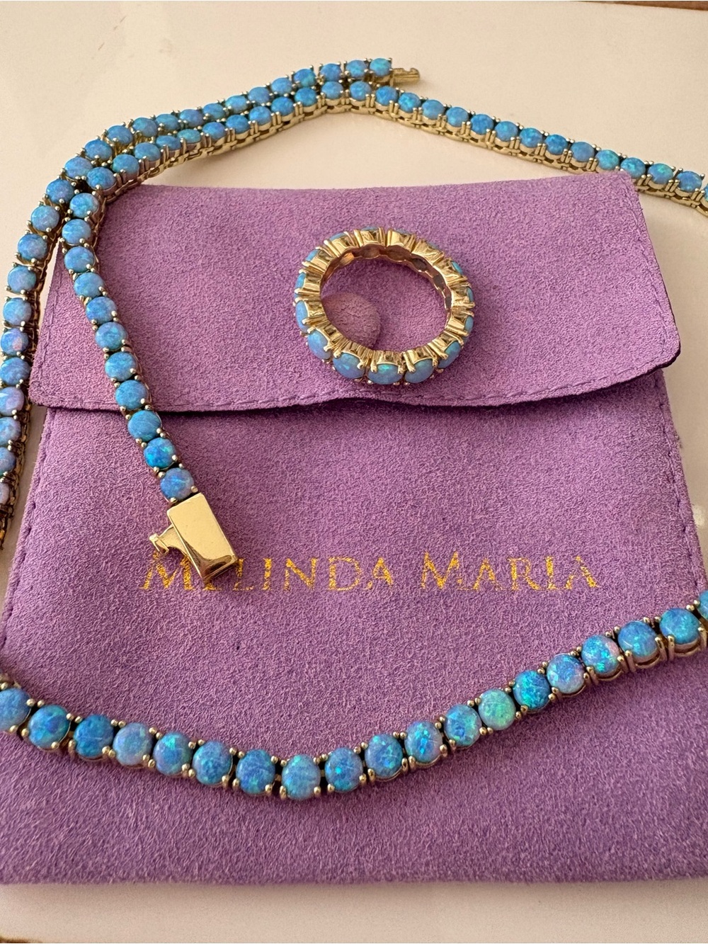 Melinda Maria Blue Opal Necklace and Matching Ring